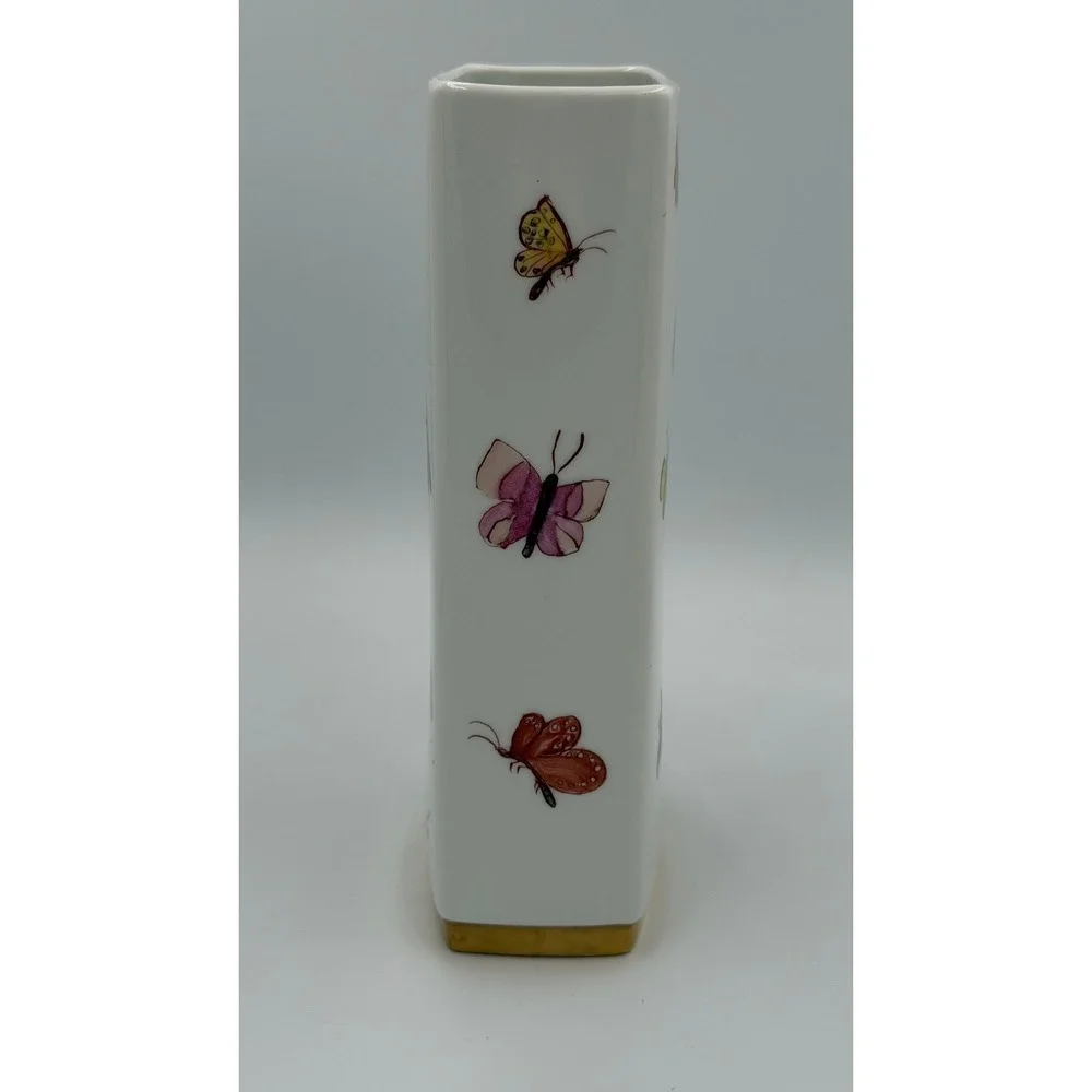 Gerold Porzellan Bavaria Butterfly Vase Hand Painted Germany Floral‎